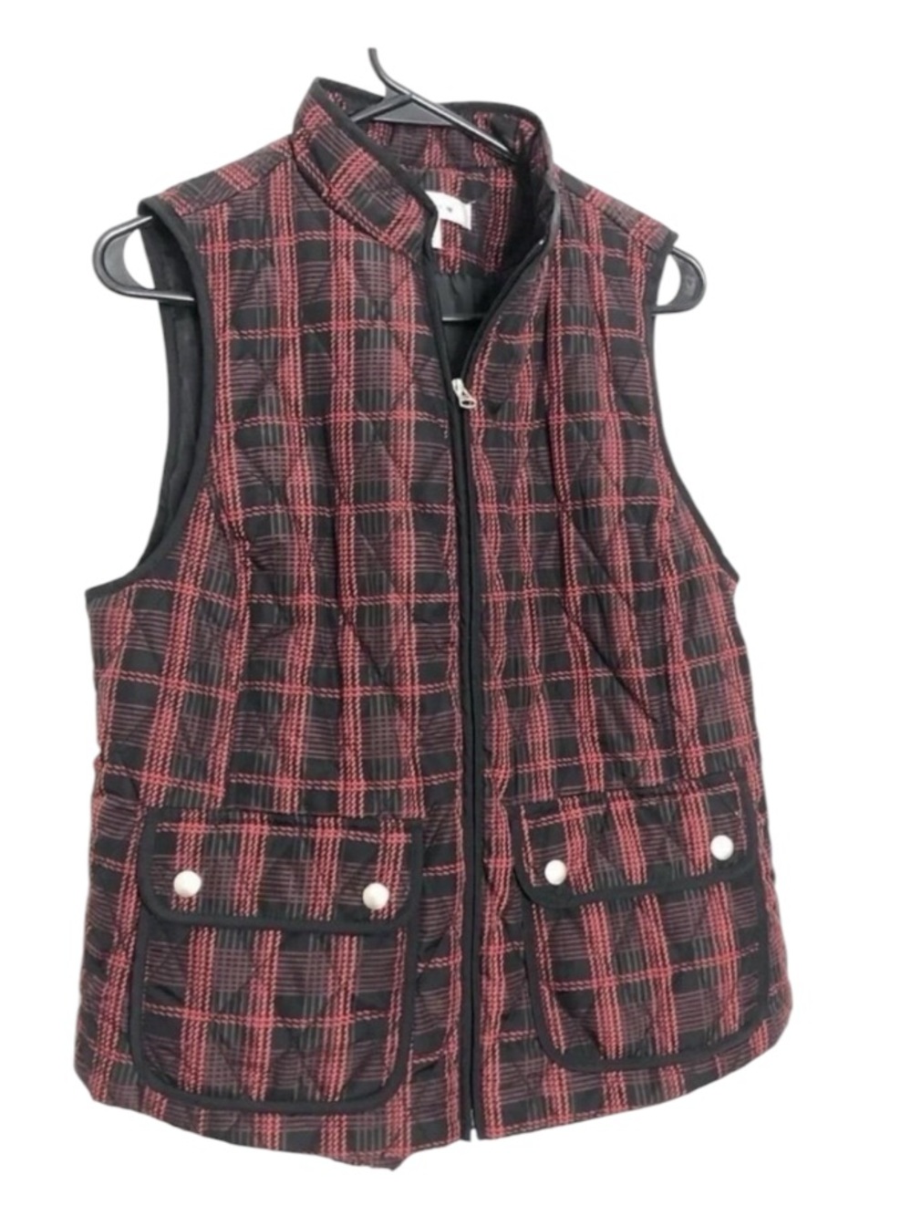 croft & barrow Black and Red Plaid Quilted Jacket Lining - Picture 5 of 10